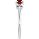 Round Mozambique Garnet Three Stone Ring in White Gold