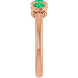 Round Lab-Grown Emerald Three Stone Ring in Rose Gold
