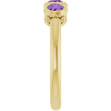 Round Amethyst Three Stone Ring in Yellow Gold
