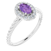 Oval Amethyst Halo Ring with Diamond Accents in Gold and Platinum