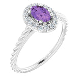 Oval Amethyst Halo Ring with Diamond Accents in Gold and Platinum