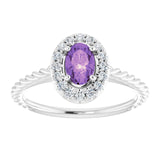 Oval Amethyst Halo Ring with Diamond Accents in Gold and Platinum