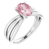 Oval Pink Mandganite Solitaire Ring in Gold and Platinum