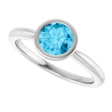 Natural Aquamarine 10k White Gold Solitaire Ring in