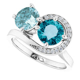 Round London Blue Topaz Two Stone Ring in White Gold