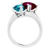 Cushion Multi-Gemstone Two Stone Ring in Gold and Platinum