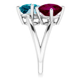 Cushion Multi-Gemstone Two Stone Ring in Gold and Platinum