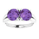 Round Amethyst Two Stone Ring in White Gold