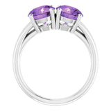 Round Amethyst Two Stone Ring in White Gold