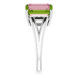 Emerald Peridot Two Stone Ring in Gold and Platinum