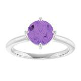 Round Amethyst Solitaire Ring in Gold and Platinum