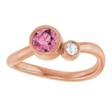 Round Pink Tourmaline Two Stone Ring with Diamond Accents in Gold