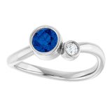 Round Blue Sapphire Two Stone Ring in Gold and Platinum