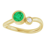 Round Lab-Grown Emerald & Diamond Two Stone Ring in Yellow Gold