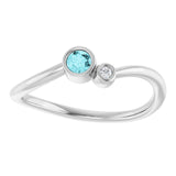 Round Blue Zircon Two Stone Ring with Diamond Accents in Platinum