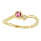 Round Pink Tourmaline & Diamond Two Stone Ring in Yellow Gold