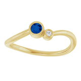 Round Blue Sapphire & Diamond Two Stone Ring in Yellow Gold