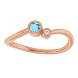 Round Aquamarine Two Stone Ring with Diamond Accents in Rose Gold