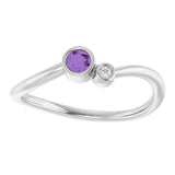 Round Amethyst Two Stone Ring with Diamond Accents in Platinum