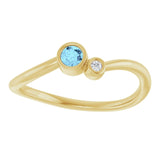 Round Aquamarine & Diamond Two Stone Ring in Yellow Gold