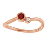 Round Mozambique Garnet & Diamond Two Stone Ring in Rose Gold