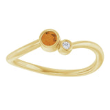 Round Citrine Two Stone Ring with Diamond Accents in Yellow Gold