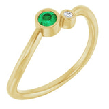 Round Emerald Two Stone Ring with Diamond Accents in Yellow Gold