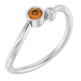 Round Citrine Two Stone Ring with Diamond Accents in Platinum