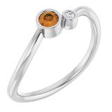 Round Citrine Two Stone Ring with Diamond Accents in Platinum
