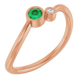 Round Emerald Two Stone Ring with Diamond Accents in Rose Gold