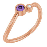 Round Amethyst Two Stone Ring with Diamond Accents in Rose Gold