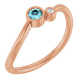 Round Blue Zircon Two Stone Ring with Diamond Accents in Rose Gold