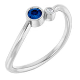 Round Blue Sapphire Two Stone Ring with Diamond Accents in Platinum