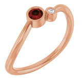 Round Mozambique Garnet & Diamond Two Stone Ring in Rose Gold