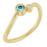 Round Blue Zircon & Diamond Two Stone Ring in Yellow Gold