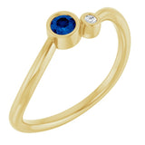 Round Blue Sapphire & Diamond Two Stone Ring in Yellow Gold