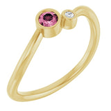 Round Pink Tourmaline & Diamond Two Stone Ring in Yellow Gold