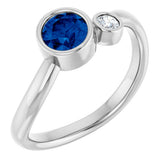 Round Blue Sapphire Two Stone Ring in Gold and Platinum