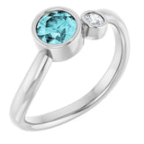 Round Blue Zircon Two Stone Ring in Platinum