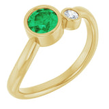 Round Lab-Grown Emerald & Diamond Two Stone Ring in Yellow Gold