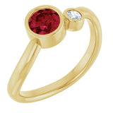 Round Lab-Grown Ruby & Diamond Two Stone Ring in Yellow Gold