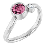 Round Pink Tourmaline Two Stone Ring in Platinum