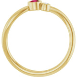 Round Ruby Two Stone Ring with Diamond Accents in Yellow Gold