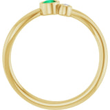 Round Emerald Two Stone Ring with Diamond Accents in Yellow Gold