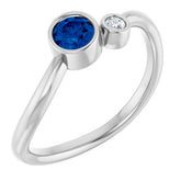 Round Blue Sapphire Two Stone Ring in Platinum