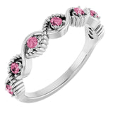 Round Pink Tourmaline Stackable Ring in Platinum