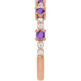 Round Amethyst Stackable Ring with Diamond Accents in Rose Gold
