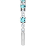 Round Blue Zircon Stackable Ring with Diamond Accents in Platinum