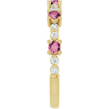 Round Pink Tourmaline & Diamond Stackable Ring in Yellow Gold