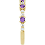 Round Amethyst Stackable Ring with Diamond Accents in Yellow Gold